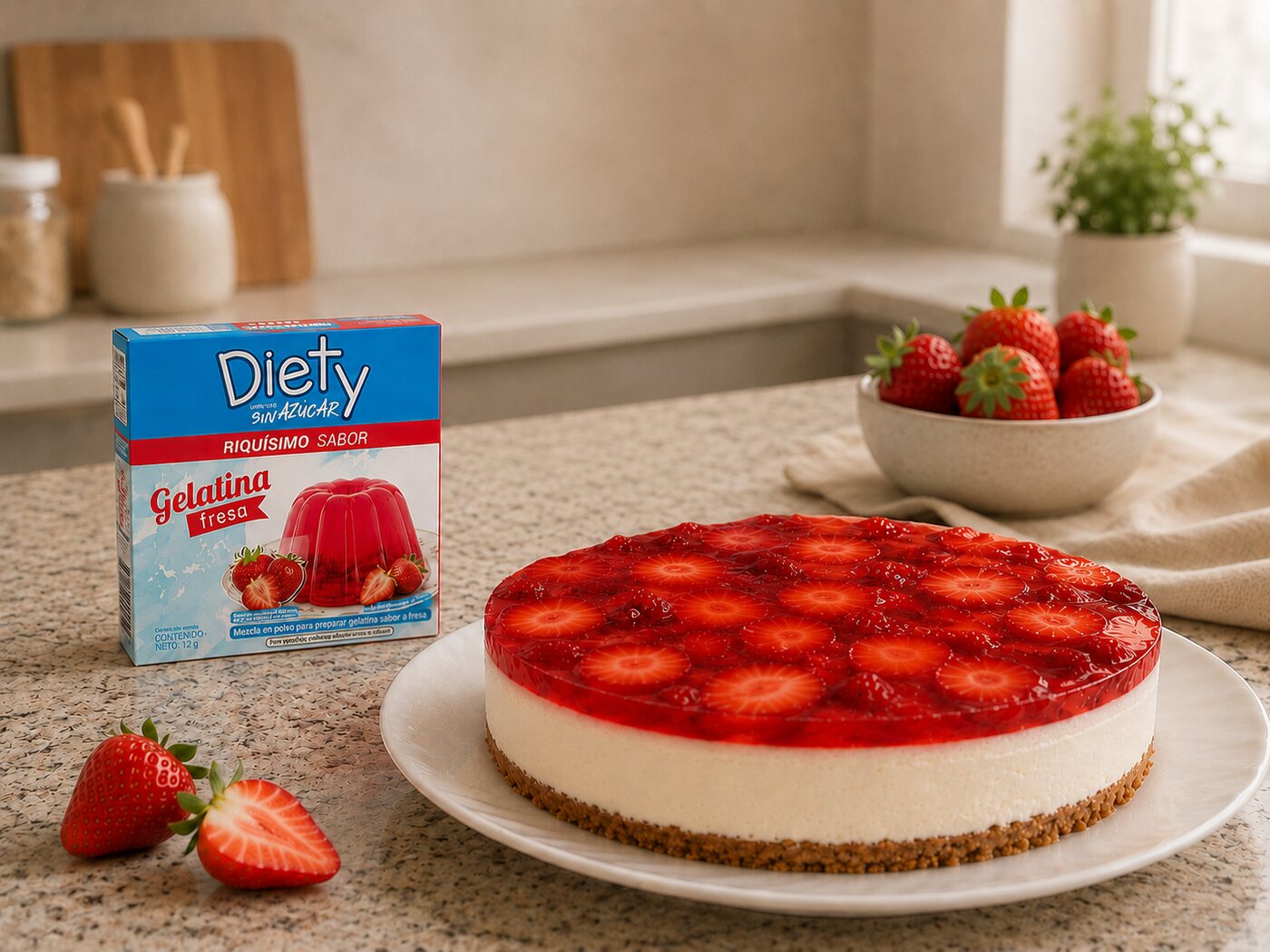 Cheesecake ligero de gelatina sin azúcar