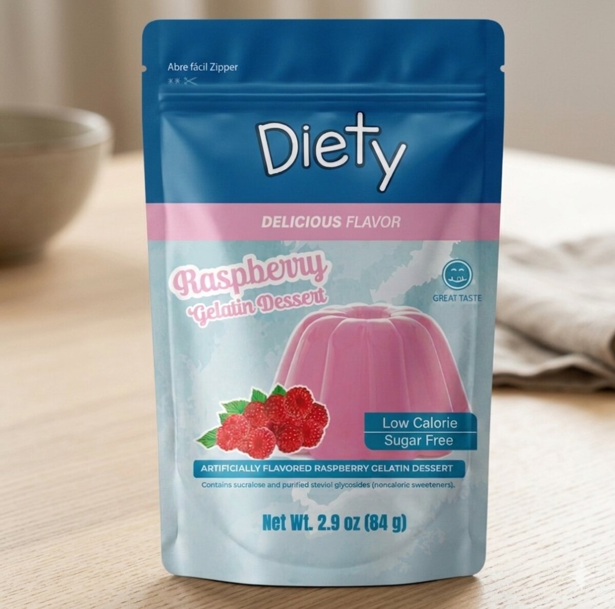 Gelatina Frambuesa 84 g sin azúcar añadida DIETY