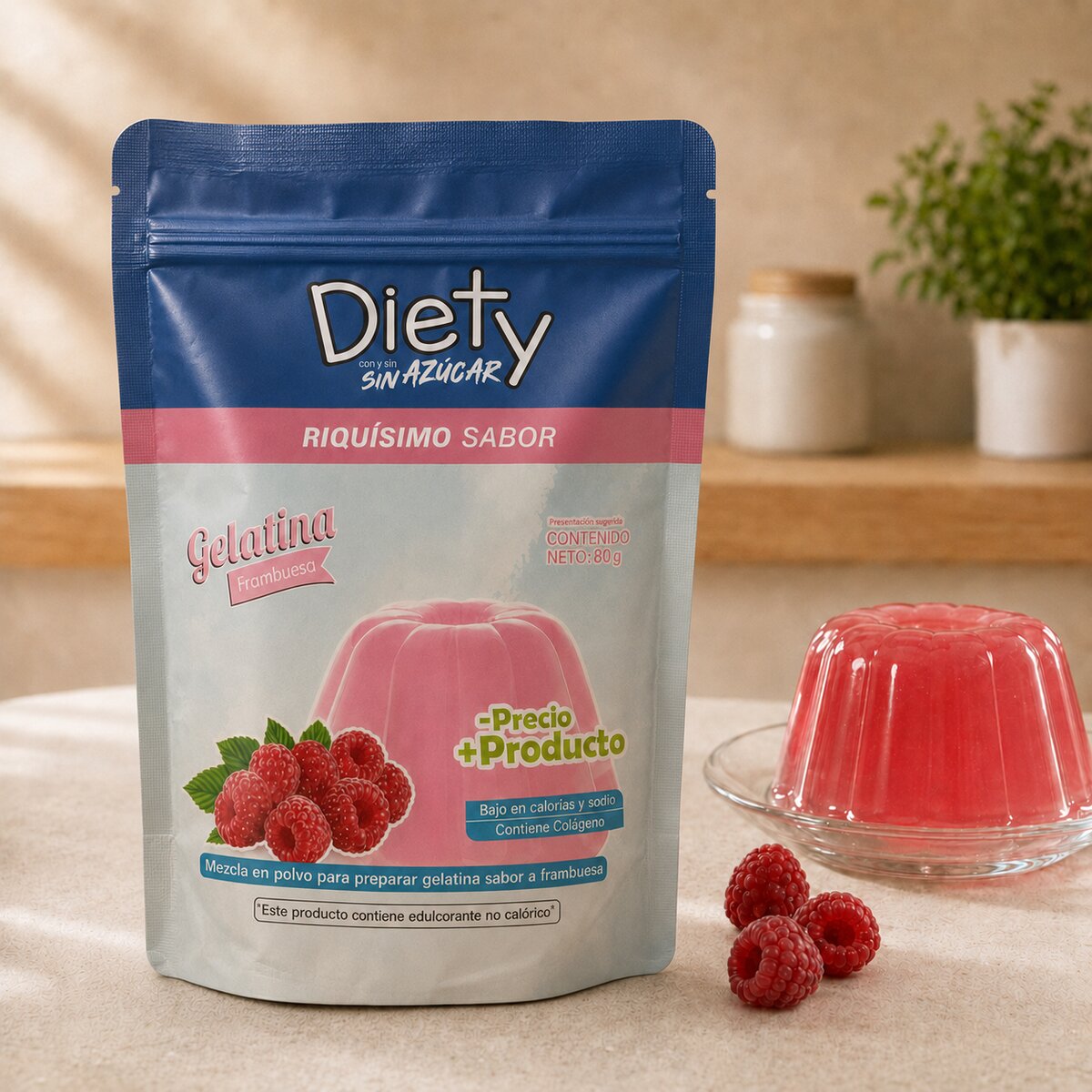 Gelatina Frambuesa 80 gr sin azúcar añadida DIETY