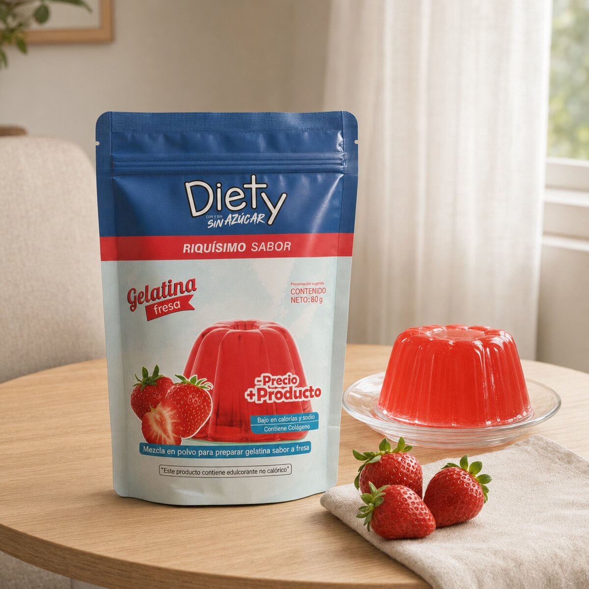 Gelatina Fresa 80 gr sin azúcar añadida DIETY